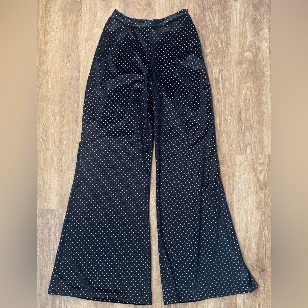 Show Me Your Mumu Pants Womens Small Studded Velvet Wide Leg High Rise Black
